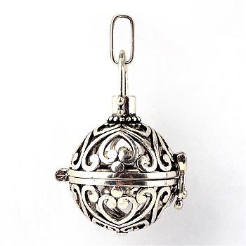 Rack Plating Brass Cage Pendants, For Chime Ball Pendant Necklaces Making, Hollow Round, Antique Silver, 28x26x22mm, Hole: 3x6mm, inner measure: 18mm