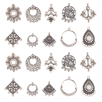 60Pcs 10 Styles Tibetan Style Alloy Cabochon Connector Settings, Chandelier Component Link, Cadmium Free & Lead Free, Antique Silver, 26~36x24~34x1~5.5mm, Hole: 2mm, 6pcs/style