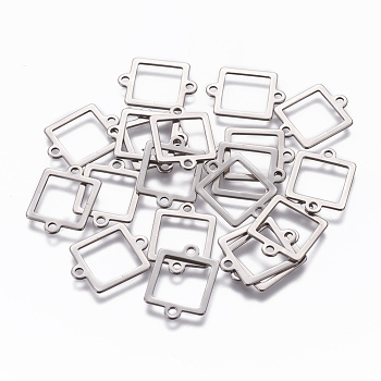 201 Stainless Steel Links connectors, Square, Stainless Steel Color, 18x14x1mm, Hole: 1.6mm