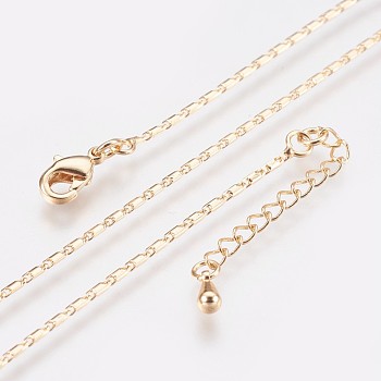 Long-Lasting Plated Brass Link Chain Necklaces, with Lobster Claw Clasp, Nickel Free, Real 18K Gold Plated, 17.7 inch (45cm), Link: 4x1mm