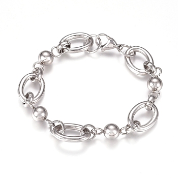 304 Stainless Steel Chain Bracelets, with Lobster Claw Clasps, Stainless Steel Color, 7-5/8 inch(19.5cm)