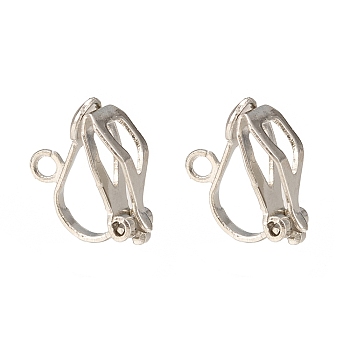 Brass Clip-on Earring Findings, for non-pierced ears, Platinum Plated, Nickel Free, about 6mm wide, 13mm long, 7mm thick, hole: 1mm