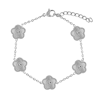 Stainless Steel Flower Link Chain Bracelet, Stainless Steel Color, 6-3/4 inch(17cm)