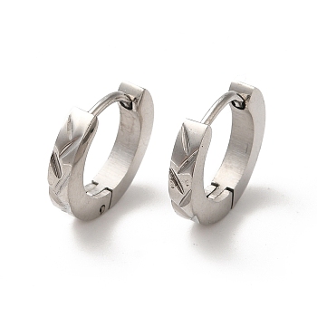 Non-Tarnish 304 Stainless Steel Grooved Hoop Earrings, Stainless Steel Color, 12.5x2.5mm