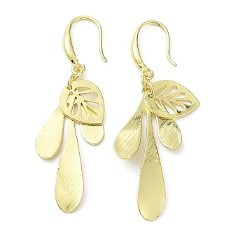 Rack Plating Brass Leaf Dnagle Earrings, Long-Lasting Plated, Real 18K Gold Plated, 55.5x17.5mm