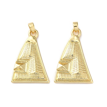 Brass Pendants, Long-Lasting Plated, Lead Free & Cadmium Free, Pyramid Charm, Real 18K Gold Plated, 29.5x20x3mm, Hole: 4.5x3.5mm