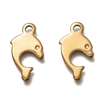304 Stainless Steel Pendants, Laser Cut, Dolphin, Real 18k Gold Plated, 20x10.5x1mm, Hole: 2mm