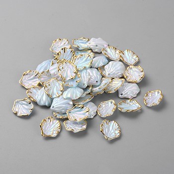 Opaque Acrylic Pendants, Gold Stamping Edge Leaf Charms, Alice Blue, 17x15x4mm, Hole: 1.5mm