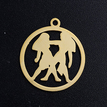 201 Stainless Steel Pendants, Constellation, Golden, Gemini, 20.5x18x1mm, Hole: 1.5mm