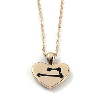 Golden Plated Heart with Constellation/Zodiac Sign Alloy Enamel Pendant Necklaces, Black, Aries, 17.2~17.63 inch(43.7~44.8cm)