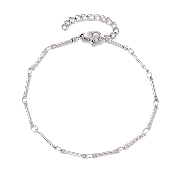 Brass Bar Link Chain Bracelets for Women Men, Stainless Steel Color, 7-1/8 inch(18~18.1cm)