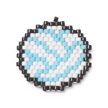 Handmade Loom Pattern MIYUKI Seed Beads, Sport Theme Pendants, Volleyball Pattern, 24x23x1.8mm, Hole: 0.7mm