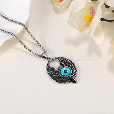Wing with Evil Eye Pendant Necklace Lucky Spiritual Protection Necklaces Hip-hop Punk Style Charm Titanium Steel Jewelry for Men and Women(JN1116A)-5