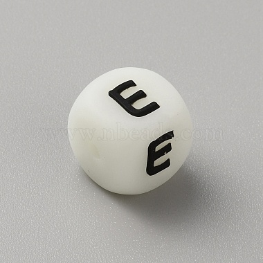 White Letter E Silicone Beads