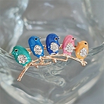 Bird in the Branch Enamel Pins, Alloy Rhinestone Brooches for Backpack Clothes, Colorful, 22x35mm(PW-WG04B6D-01)