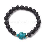 Round Natural Lava Rock Beaded Stretch Bracelets, Summer Beach Turtle Synthetic Turquoise Bracelets for Women Men, Inner Diameter: 2-1/8 inch(5.5cm), BReads: 7.5~8.5mm(BJEW-JB10269-01)