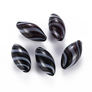 Opaque Handmade Blown Glass Globe Beads, with Glitter Powder, Stripe Pattern, Rice, Black, 25~27x12~13mm, Hole: 1~2mm(GLAA-T012-14)
