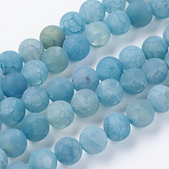 Natural Weathered Agate Beads Strands, Dyed, Frosted, Round, Deep Sky Blue, 10mm, Hole: 1mm, about 38pcs/strand, 15.35 inch(G-G589-10mm-14)