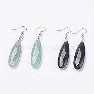 Natural & Synthetic Gemstone Dangle Earrings, with Platinum Tone Brass Findings, teardrop, Faceted, 58~60mm, Pin: 0.7mm(EJEW-F158-D)
