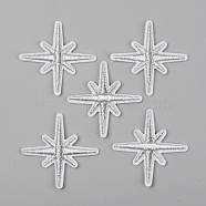 Computerized Embroidery Cloth Iron on/Sew on Patches, Appliques, Costume Accessories, Eight Pointed Star, Silver, 50x49x2mm(DIY-S040-023A)