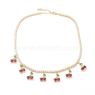 Brass Micro Pave Cubic Zirconia Choker Necklaces, with Cup Chains, Cherry, Red, Real 18K Gold Plated, 15.74 inch(40cm)(NJEW-H308-03G)