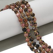 Natural Rhodonite Beads Strands, with Seed Beads, Faceted, Dice, 6x6mm, Hole: 1mm, about 47~52pcs/strand, 15.35''~15.75''(39~40cm)(G-K387-A15-01)