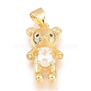 Brass Micro Pave Cubic Zirconia Pendants, Long-Lasting Plated, Inlay Bear Shape, Real 18K Gold Plated, Clear, 21x10.8x5.4mm, Hole: 4x3mm(ZIRC-Z016-12G-A)