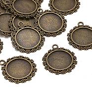 Vintage Flat Round Alloy Pendant Cabochon Settings, Cadmium Free & Nickel Free & Lead Free, Antique Bronze, Tray: 20mm, 34x30x2mm, Hole: 2.5mm(X-PALLOY-N0088-66AB-NF)