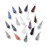 Natural & Synthetic Mixed Stone Pointed Pendants, with Platinum Plated Brass Loops, Bullet, 35.3~38x13~14mm, Hole: 6.5x2.8mm(G-I314-02P)
