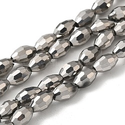 Electroplate Glass Beads Strands, Full Silver Plated, Faceted, Oval, Silver, 6x4mm, Hole: 1mm, about 65pcs/strand, 16 inch(EGLA-J013-4x6mm-F50)