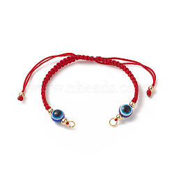 Adjustable Braided Nylon Thread Bracelet Making, with Resin Evil Eye, Real 18K Gold Plated Brass Beads & 304 Stainless Steel Jump Rings, Red, 5-1/2 inch(14cm)(AJEW-JB01149)