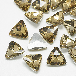 Pointed Back Glass Rhinestone Cabochons, Back Plated, Faceted, Triangle, Coffee, 13x14x4.5mm(RGLA-T087-14mm-04)
