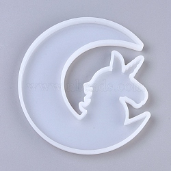 DIY Silicone Molds, Resin Casting Molds, for UV Resin, Epoxy Resin Jewelry Making, Moon with Unicorn, White, 132x123x10.5mm(DIY-WH0161-75)
