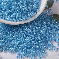 MIYUKI Round Rocailles Beads, Japanese Seed Beads, 8/0, (RR221) Sky Blue Lined Crystal, 3mm, Hole: 1mm, about 422~455pcs/10g(X-SEED-G008-RR0221)