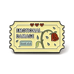 Rectangle with Rose & Word Emotional Damage Book Club Enamel Pins, Black Alloy Brooches for Clothes Backpack, Pale Goldenrod, 17.5x30x1.5mm(JEWB-M029-07A-EB)