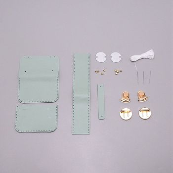 DIY PU Leather Knitting Wallet Bags, with Bag Bottom & Cover & Shoulder Strap, Brass Screw & Buckles, Cotton Cords and Knitting Pin, Pale Turquoise, 6.8x10.3x0.12cm, Hole: 1.2mm