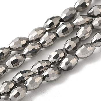 Electroplate Glass Beads Strands, Full Silver Plated, Faceted, Oval, Silver, 6x4mm, Hole: 1mm, about 65pcs/strand, 16 inch