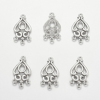 Alloy Teardrop Chandelier Component Links, Lead Free and Cadmium Free, Antique Silver, 34x18x1.5mm, Hole: 2mm