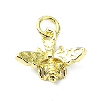 Brass Pendants, Bees, Real 18K Gold Plated, 12x13.5x3.5mm, Hole: 3mm