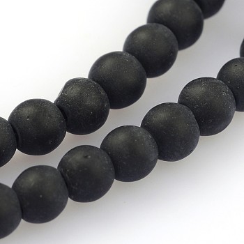 Frosted Glass Round Bead Strands, Black, 4mm, Hole: 1mm, about 80pcs/strand, 12.5 inch