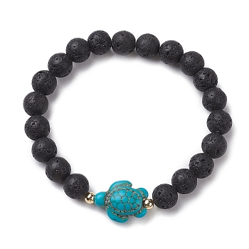Round Natural Lava Rock Beaded Stretch Bracelets, Summer Beach Turtle Synthetic Turquoise Bracelets for Women Men, Inner Diameter: 2-1/8 inch(5.5cm), BReads: 7.5~8.5mm