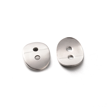 2-Hole 201 Stainless Steel Flat Oval Buttons for Bracelet Making, Stainless Steel Color, 14x10.5x1mm, Hole: 2mm