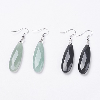 Natural & Synthetic Gemstone Dangle Earrings, with Platinum Tone Brass Findings, teardrop, Faceted, 58~60mm, Pin: 0.7mm