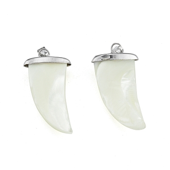 Natural Trochid Shell/Trochus Shell Pendants, with Platinum Tone Iron Findings, Chili Charm, 38x16x6mm, Hole: 2x6mm