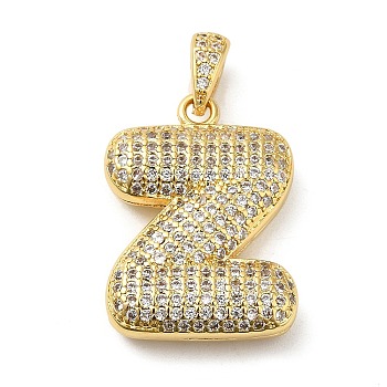 Brass Micro Pave Cubic Zirconia Pendants, Cadmium Free & Lead Free, Long-Lasting Plated, Real 18K Gold Plated, Letter Z, 23x16.5x5.5mm, Hole: 4.5x3mm