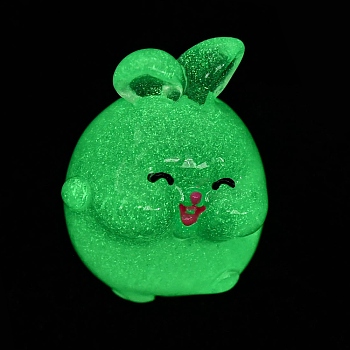 Luminous Resin Rabbit Ornament, Glow in the Dark Minifigure Cartoon Bunny Display Decoration, Light Green, 24x20x18mm