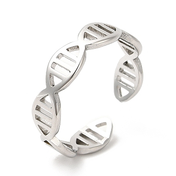 201 Stainless Steel Ring, Open Cuff Ring, DNA Molecule Double Helix Structure Ring for Men Women, Stainless Steel Color, US Size 6 1/4(16.7mm)