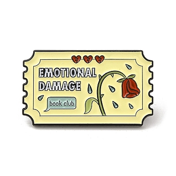 Rectangle with Rose & Word Emotional Damage Book Club Enamel Pins, Black Alloy Brooches for Clothes Backpack, Pale Goldenrod, 17.5x30x1.5mm