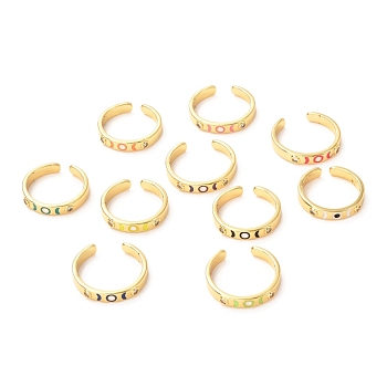 Moon & Sun Golden Enamel Cuff Rings for Women, Brass Micro Pave Clear Cubic Zirconia Open Rings, Mixed Color, US Size 7 3/4(17.9mm), 4mm