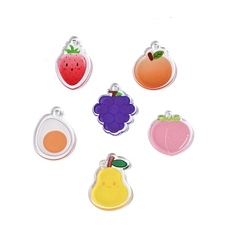 Food Theme Translucent Acrylic Pendants, Double-Faced Printed, Mixed Shape Charms, Mixed Color, 21.5~39.5x16.5~24x2mm, Hole: 2mm